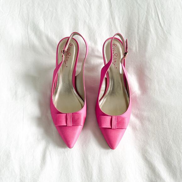 Lilly Pulitzer New in Box Kat Kitten Heel in Pop Pink Slingback Bow Heels Size 8 - Picture 1 of 8